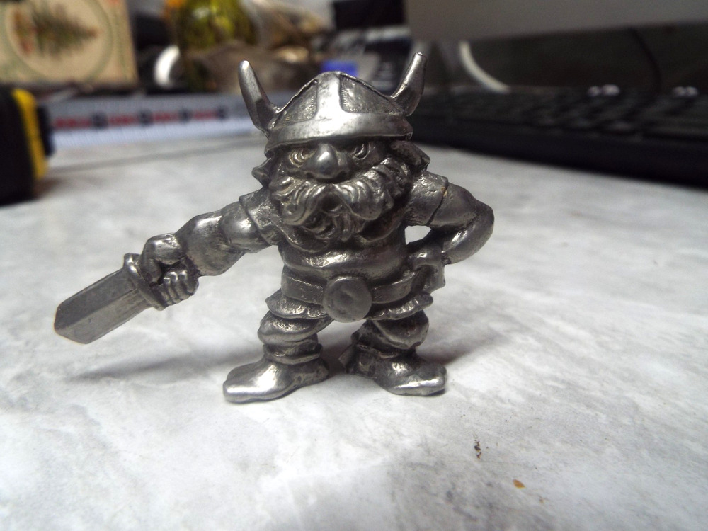 Tinn-Per Norway Pewter Miniature Viking Man with Sword and Helmet 1.75” Tall